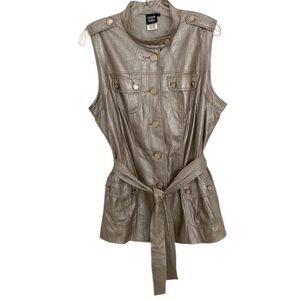 Sharon Young Vintage Light Gold Metallic Tie Front Vest US L